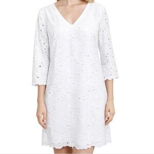 Rabbit Rabbit Rabbit Designs NWT White Eyelet V-Neck Shift Dress Scalloped Hem 6